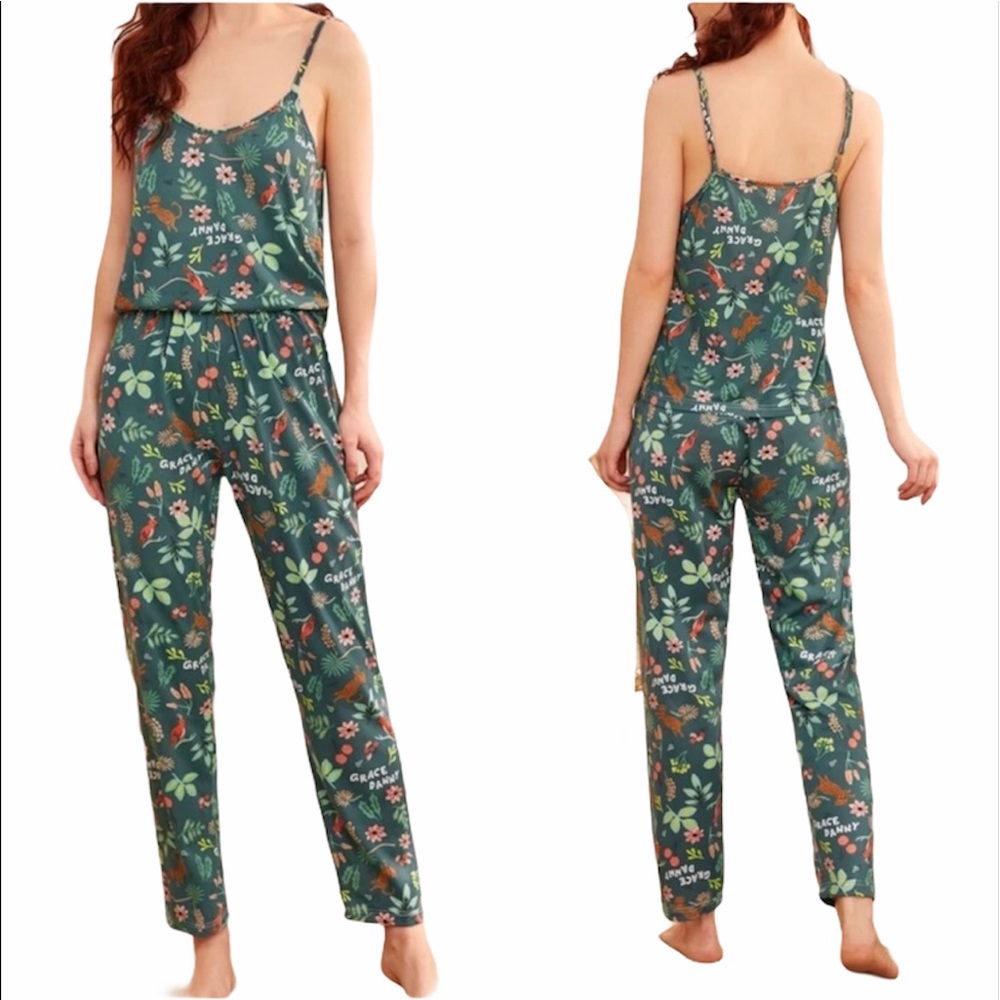 Floral Print Camisole and Pants Pajama & Eye Mask